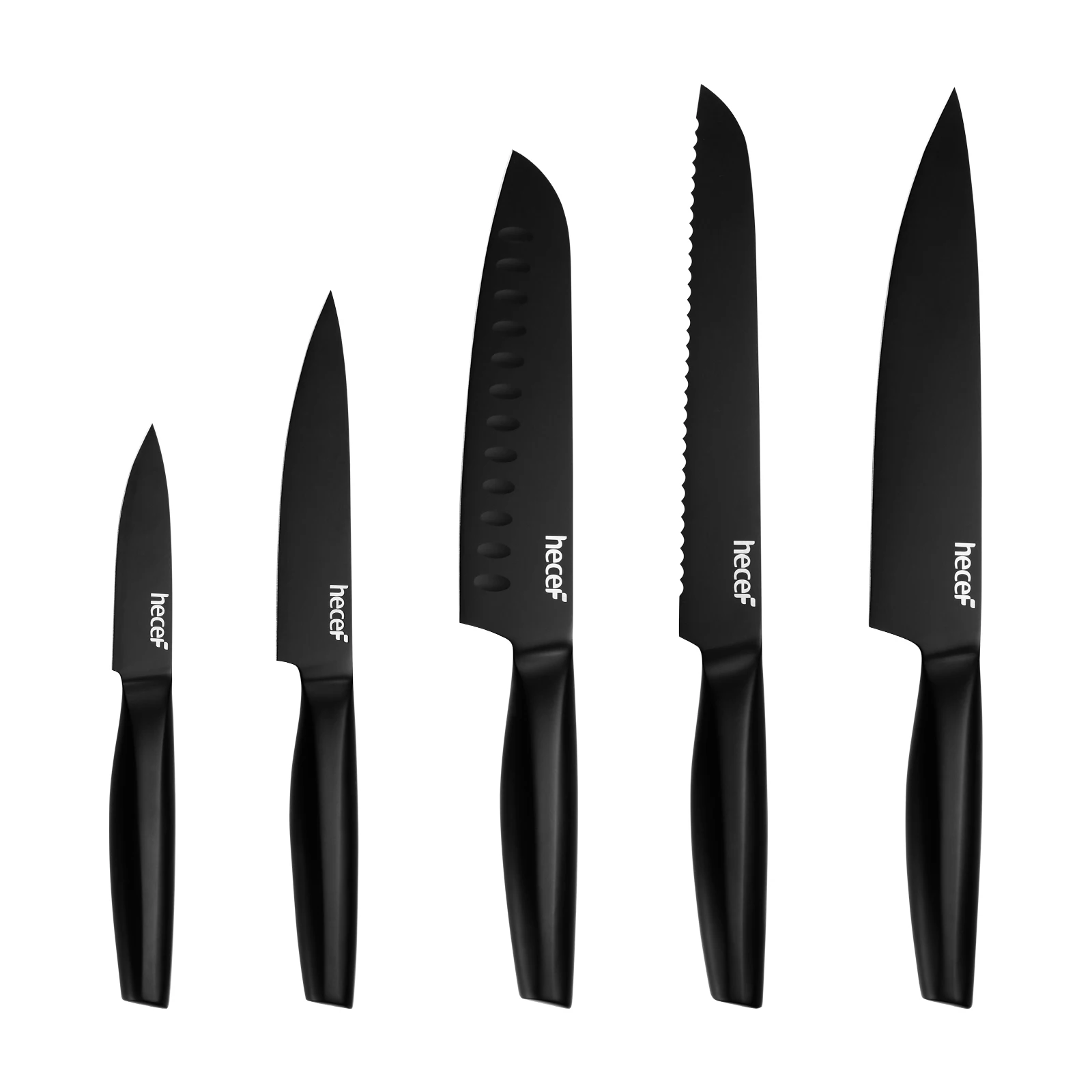 

Hecef 5 PCS Black Coated Knife Set with Hollow Handle&Protective Sheath