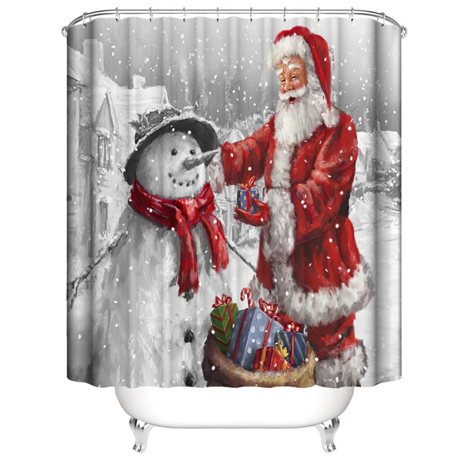 4 Size Xmas Nordic Santa Claus Snowman Shower Curtain Bath Curtain Bathroom For Bathtub Bathing Cover Large Christmas decoration
