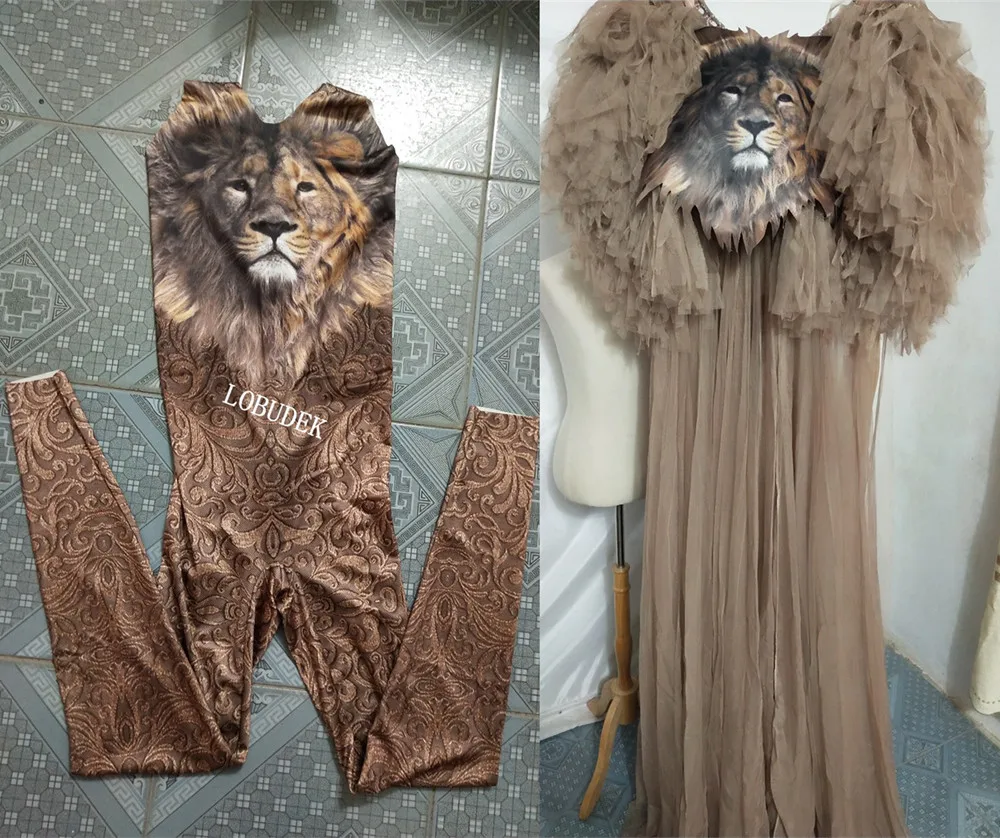 Женский танцор певец сценическая одежда стрейчевый комбинезон с тигровым узором