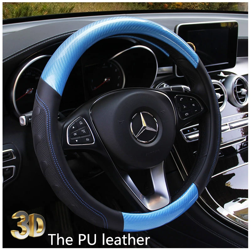 The PU leather Чехол рулевого колеса автомобиля против скольжения из искусственной кожи углеродного волокна для Ford Focus MK2 MK3 MK4 kuga Escape Fiesta Ecosport Mondeo Fusion - Название цвета: The PU leather