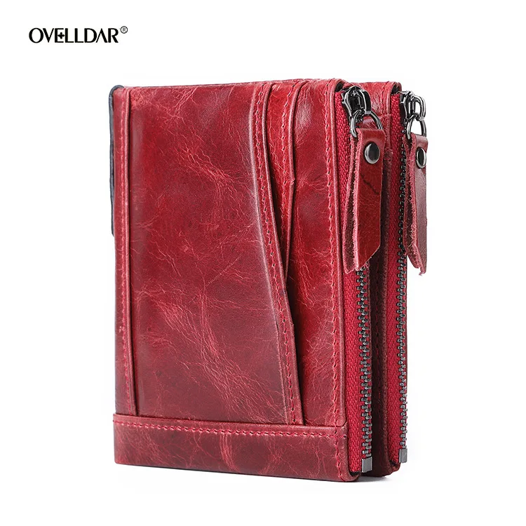 New Style Ladies Wallet Casual Fashion Rfidgenuine Leather Wallet Double Zipper Multi-card Retro Clutch Bag Coin Purse