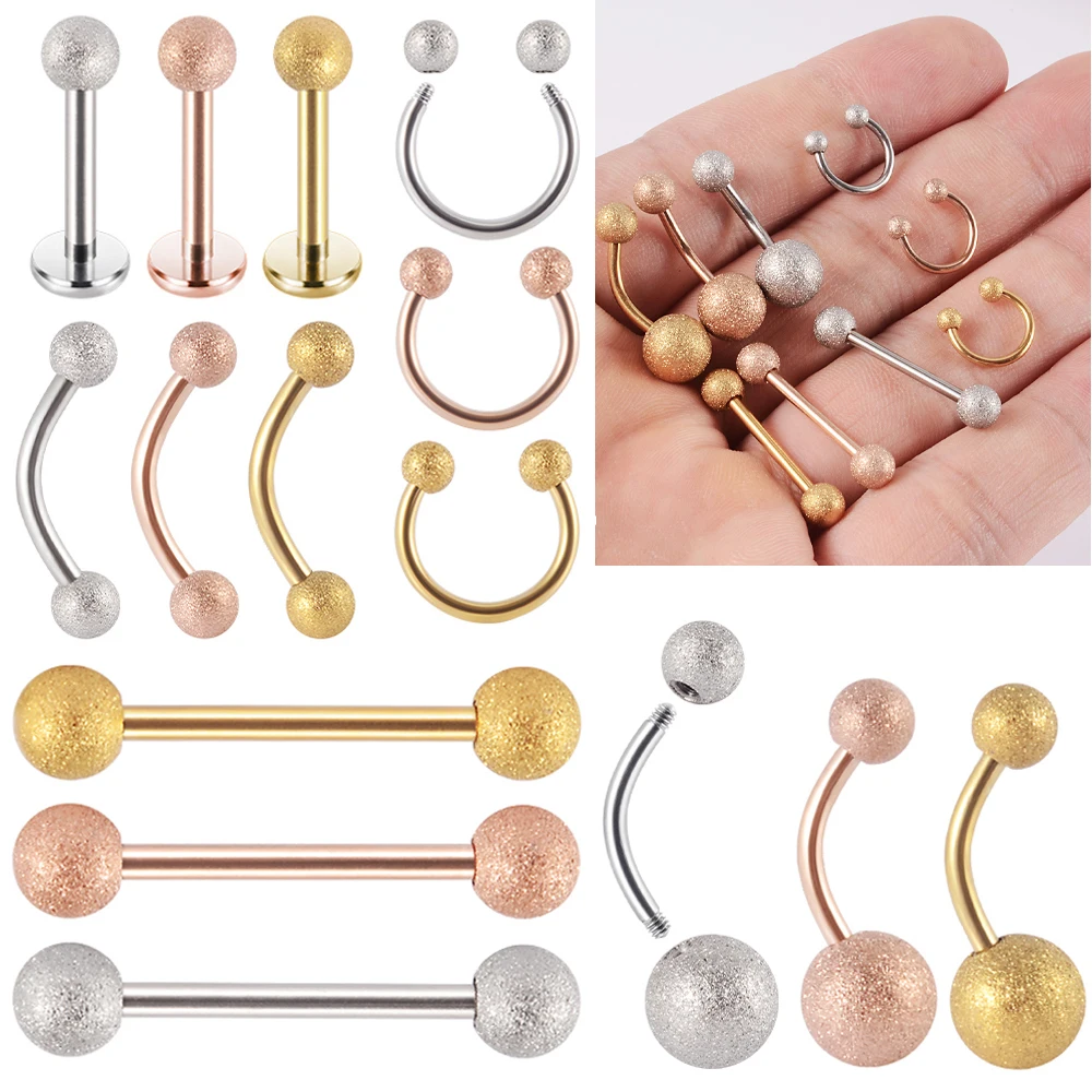 1PC 16G Stainless Steel Matte Surface Ball Navel Belly Tongue Horseshoe Barbell Earring Cartilage Piercing Body Jewelry