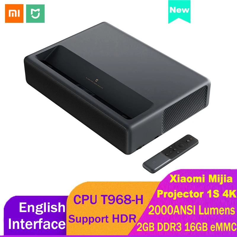 Проектор Xiaomi Mijia 1S 4K лазерный ТВ 2000ANSI люмен 2 ГБ DDR3 16 Гб eMMC Flash английский интерфейс