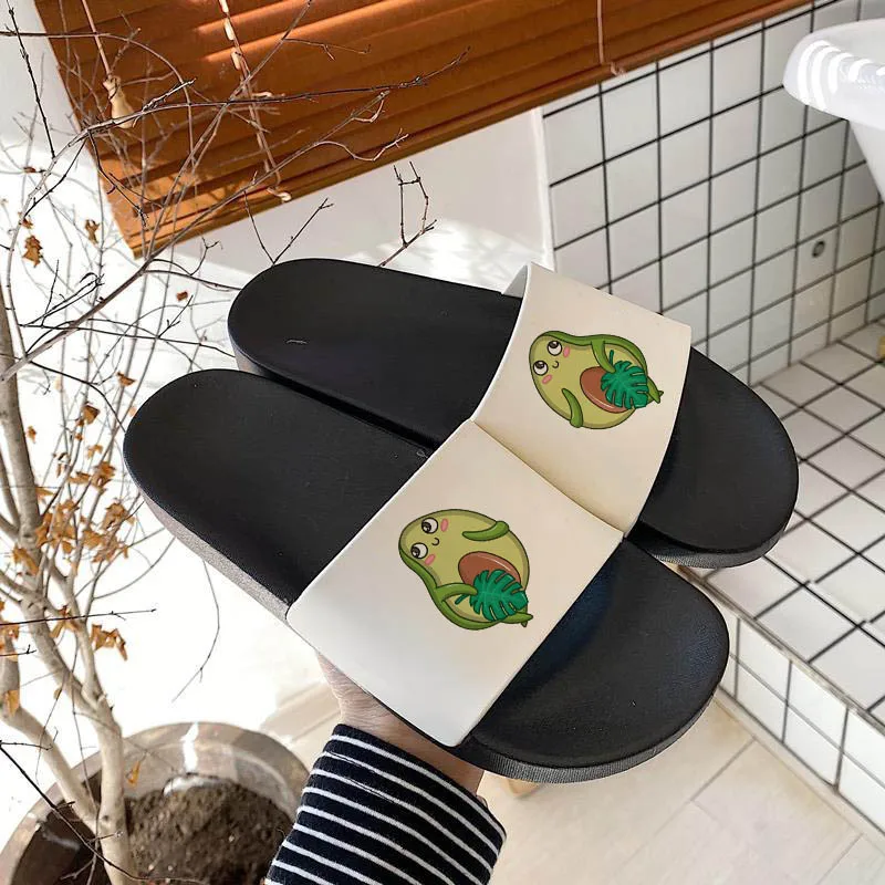 

Summer Shoes For Women Home Non-slip Slippers Funny Avocado Pattern Bathroom Flip Flops Beach Slides Female shoes Plus Size 41