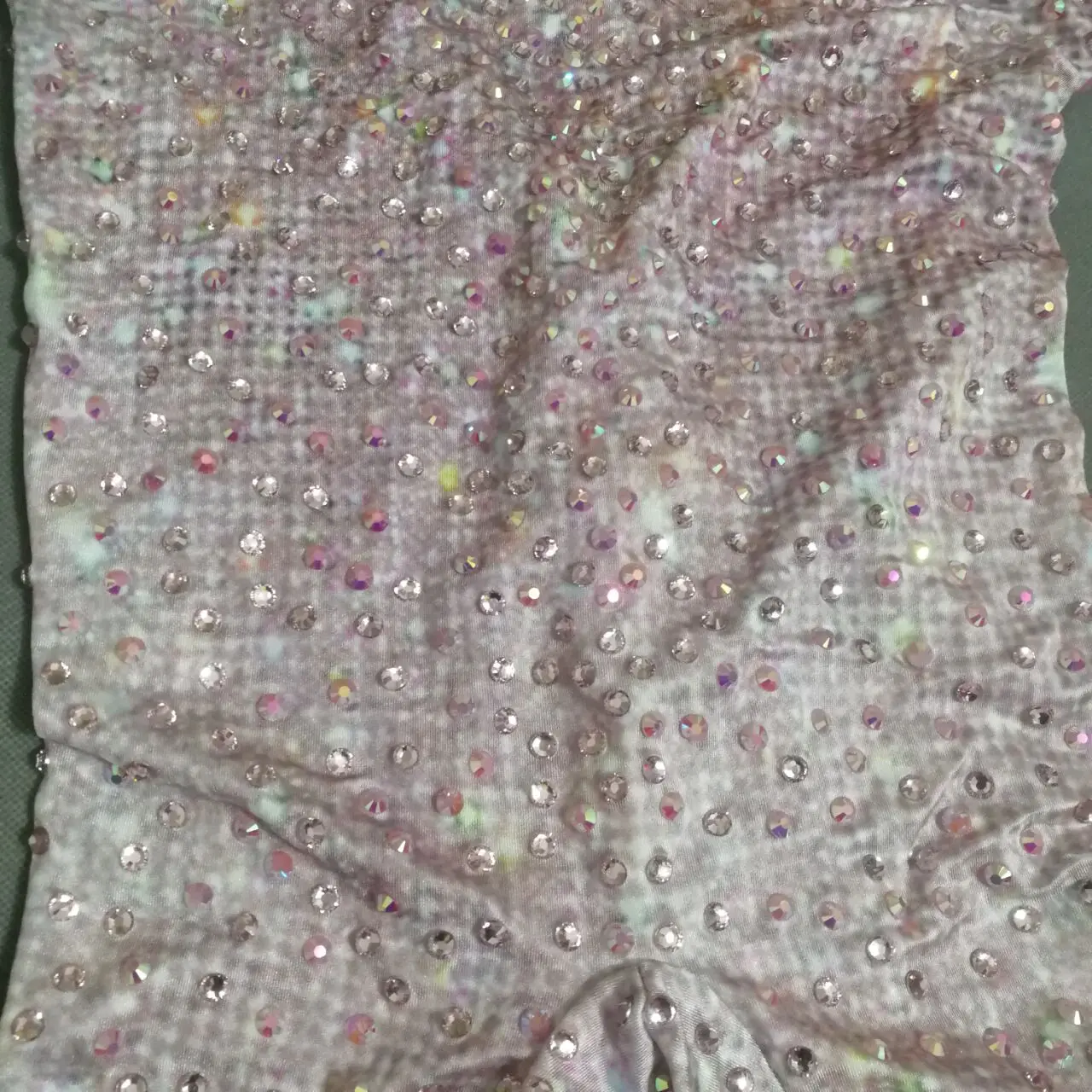 Телесный эластичный розовый комбинезон Стразы без рукавов сексуальный ночной