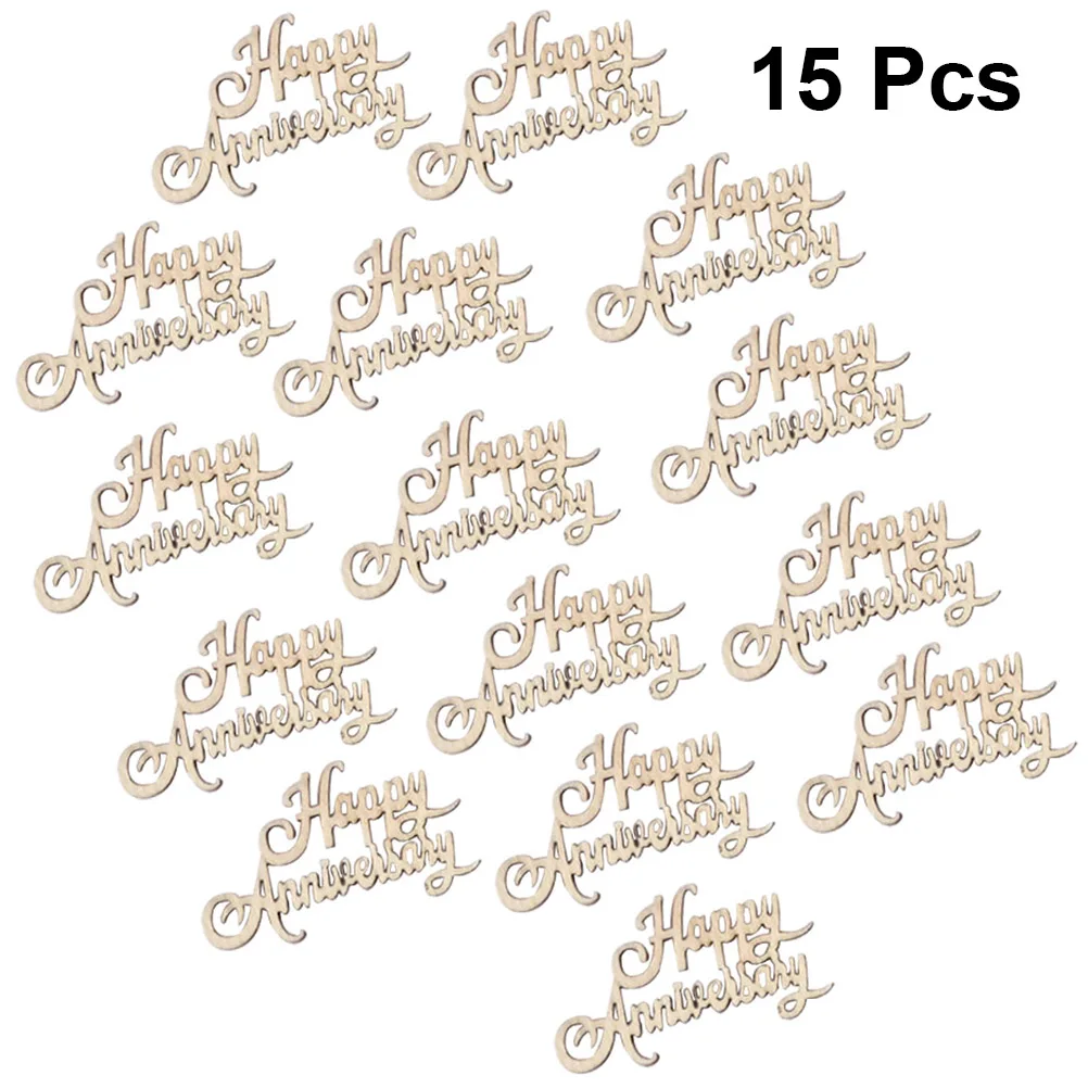 

15Pcs Wooden Slices Vintage Happy Anniversary Wooden Chips Wooden DIY Craft for Wedding Banquet Party