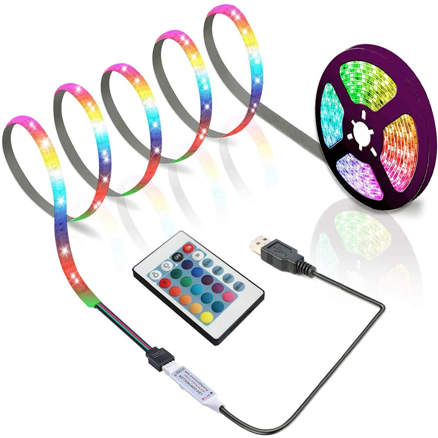 

Светодиодные ленты для спальни, меняющие цвет, дистанционное управление через USB, с синхронизацией музыки, гибкие, 5050 RGB, для ТВ-зала