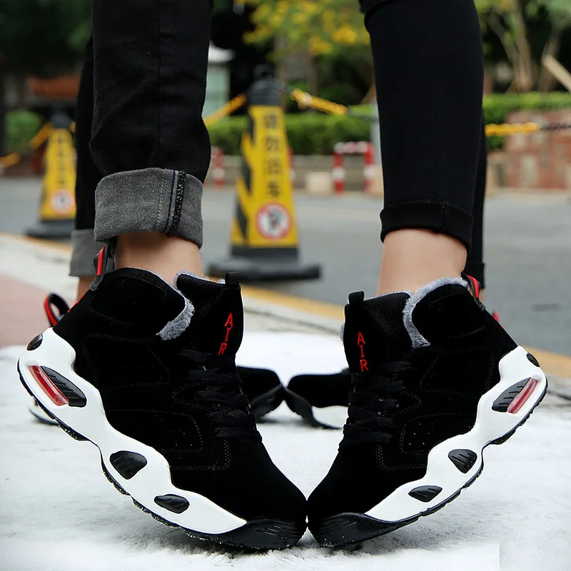 Winter Couple Air Cushion Shoes Men Shock Absorbing High Top Boots Women Leisure Plus Velvet Warm Cotton Chunky Sneakers | Обувь