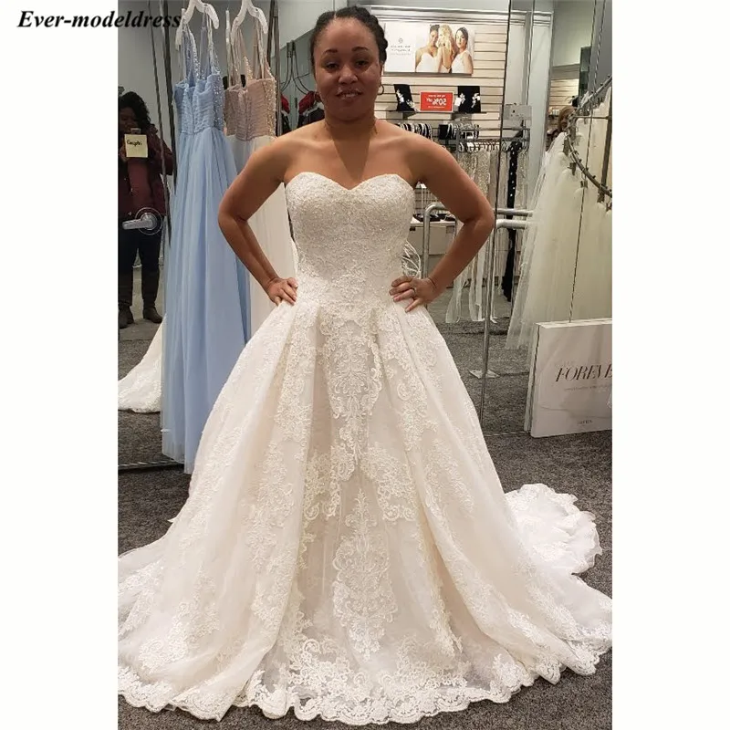 

Simple Lace Wedding Dresses 2020 Sweetheart Appliques Back with Button A-Line Long Bridal Gowns Bride Dress Vestido De Noiva