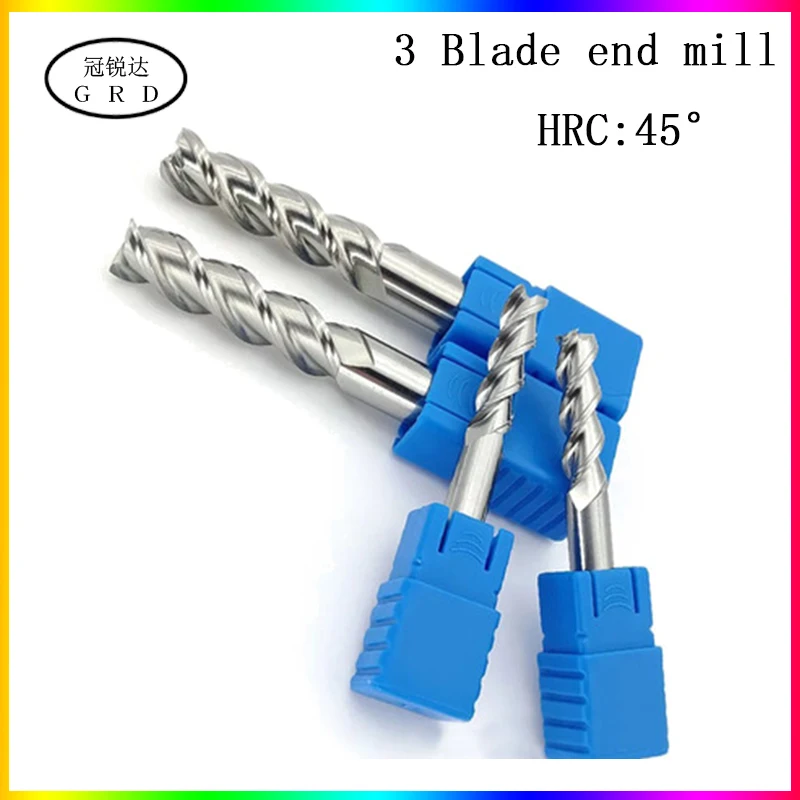 

Hrc45 3 flute end mill 50L 60L 75L 100L 150L 1.5mm 6mm 8mm 12mm 14mm~20mm CNC milling cutter metall cnc fixture milling machine