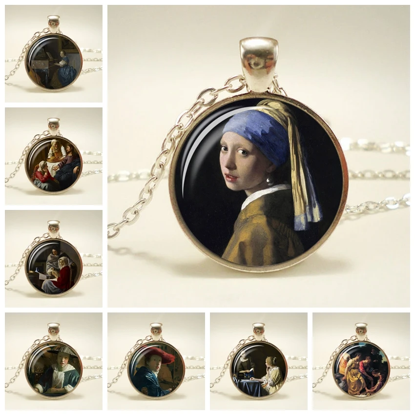 Одежда для девочек с жемчугом и Вермеера художественное ожерелье кулон на