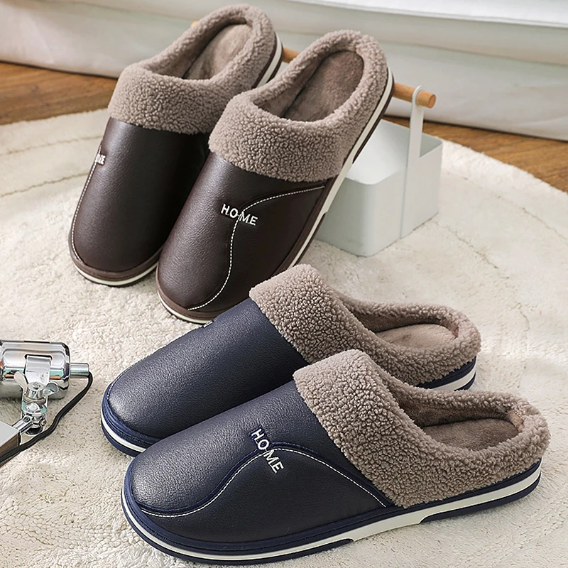 Зимние тапочки Coslony мужские трендовые пушистые сланцы для мужчин кожаные