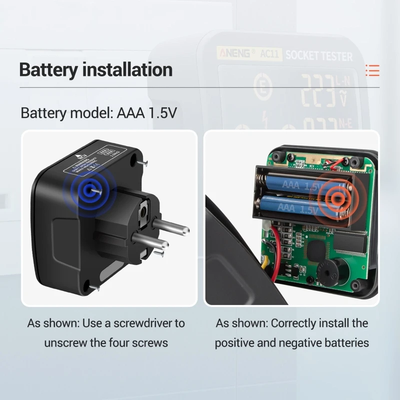 

EU Plug AC11 Socket Checker RCD Zero Live Line Phase Finder NCV Leakage Detector U7EA