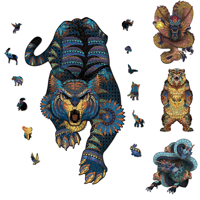 Креативный деревянный пазл с животными сложный необычный головоломка для