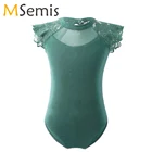 Балетное трико для девочек, без рукавов, с оборками и кружевом, с разрезом сзади, на молнии, балетное танцевальное гимнастическое трико, комбинезон, балетная пачка