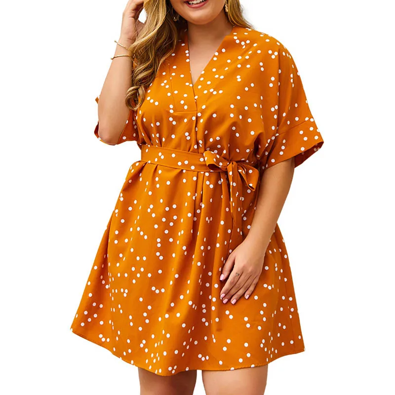 Размера плюс женская летняя обувь в горошек сексуальное платье с v-образным