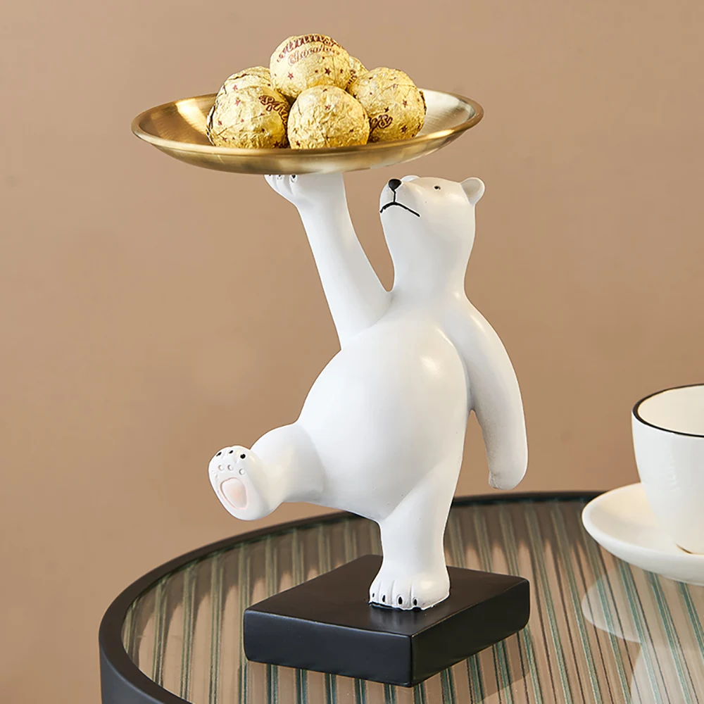 

Nordic White Bear Statue Storage Tray Modern Home Decor Polar Bear Sculpture Snack Key Storage Tray Office Desk Accessories Gift