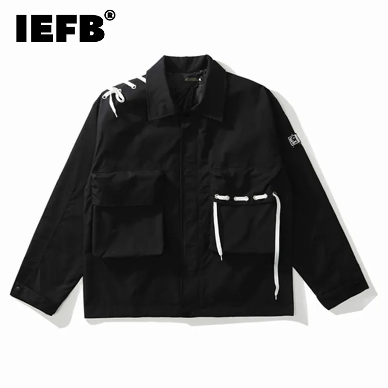 

Куртка IEFB мужская оверсайз с несколькими карманами, модная верхняя одежда на завязках, уличная одежда в стиле Ins, рабочая одежда свободного ...