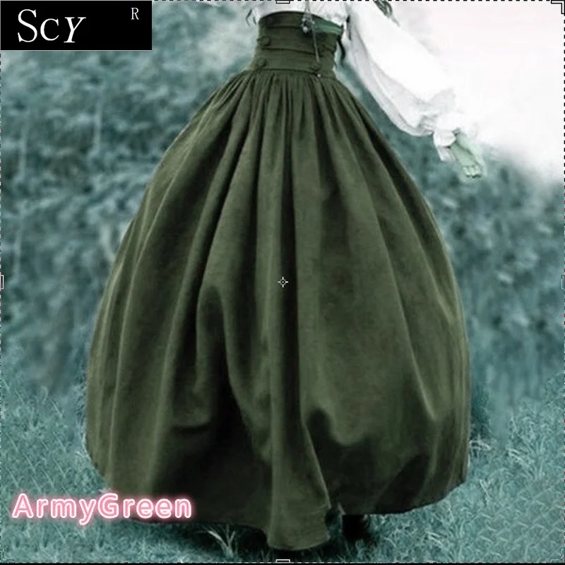 Woman's  Medieval Elegant Skirt Solid Hight Waist Middle Ages Renaissance Costumes Vintage Swing Pleated Skirts