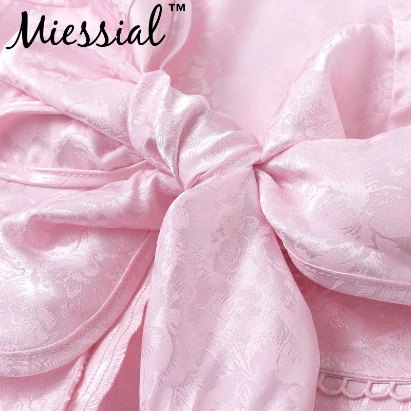 Miessial, Атласные оборки, жаккардовый сексуальный розовый топ на бретелях, женский короткий бандажный топ на бретельках, Женский бандажный укороченный топ с баской