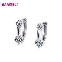 925 sterling silver simple two crystal zircon new fashion women earrings sweet birthday valentines gift jewelry accessories