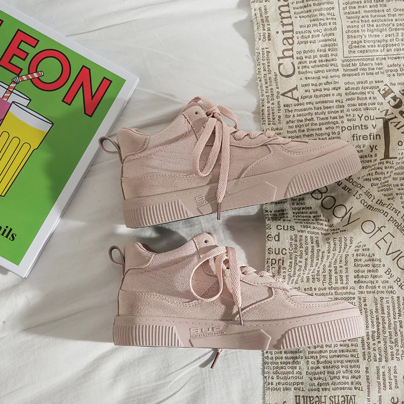 

Spring/Autumn 2021 New Women Sneakers High Top Canvas Casual Flats Shoes Woman Lace-up Zapatos De Mujer Design Shoes Female
