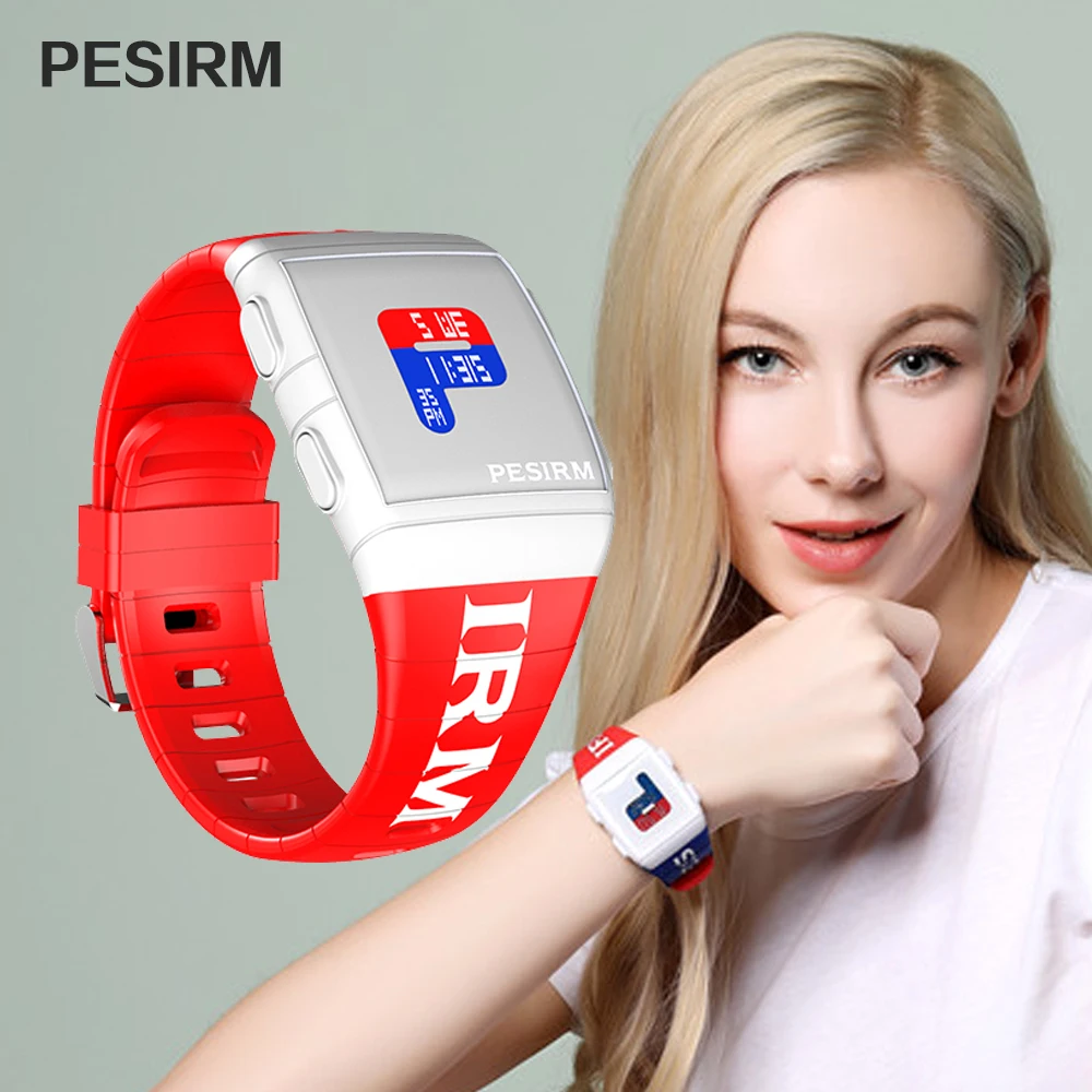 Часы наручные PESIRM женские с силиконовым ремешком спортивные светодиодные