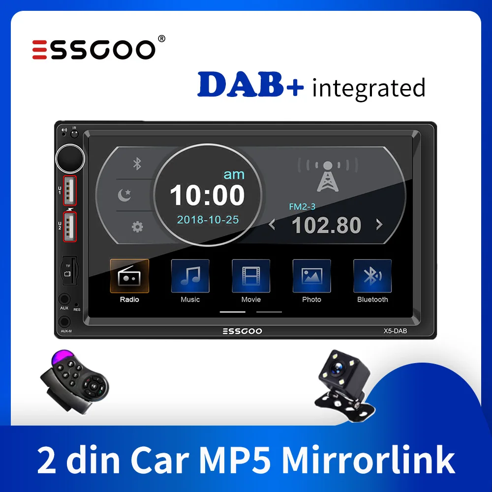 Автомагнитола ESSGOO мультимедийный проигрыватель 2 Din с 7 дюймовым дисплеем FM радио
