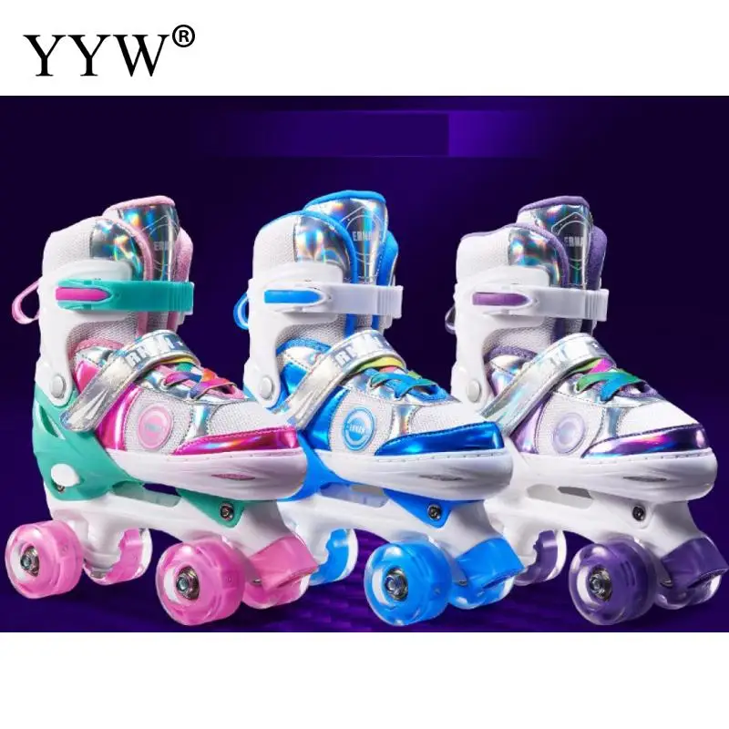 

Детские роликовые коньки Flash, детские роликовые коньки, встроенные регулируемые фиолетовые колеса, обувь из ПВХ, двухрядные роликовые коньк...