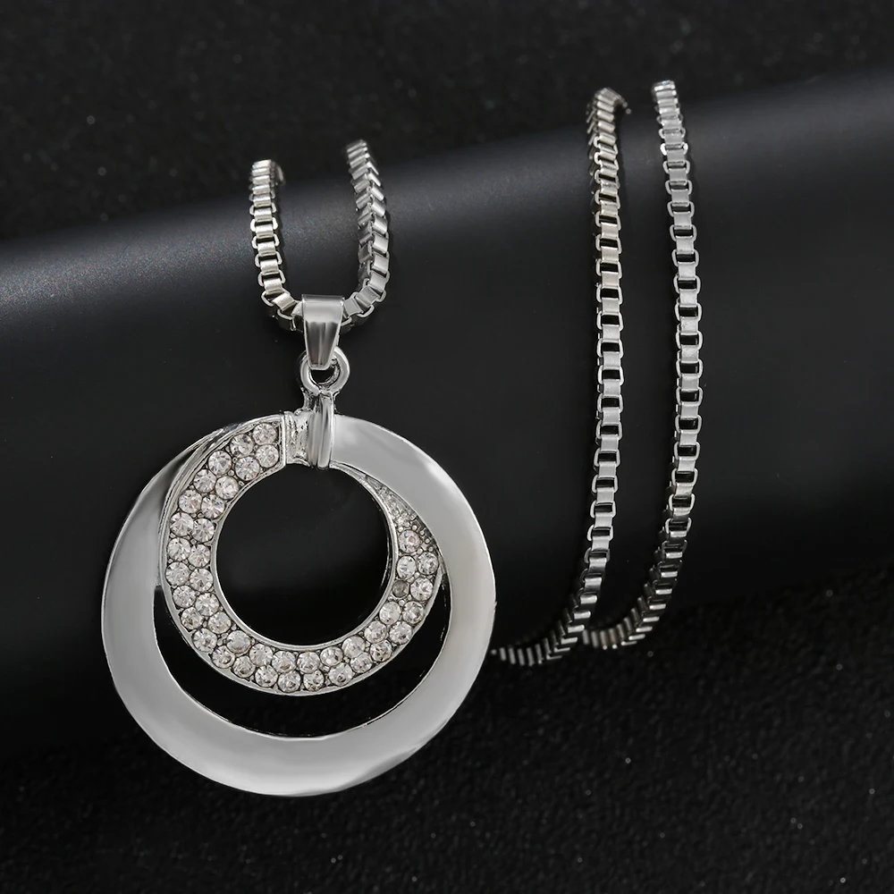 Модные стразы с кристаллами Женская длинная блестящая цепочка двойным кольцом и