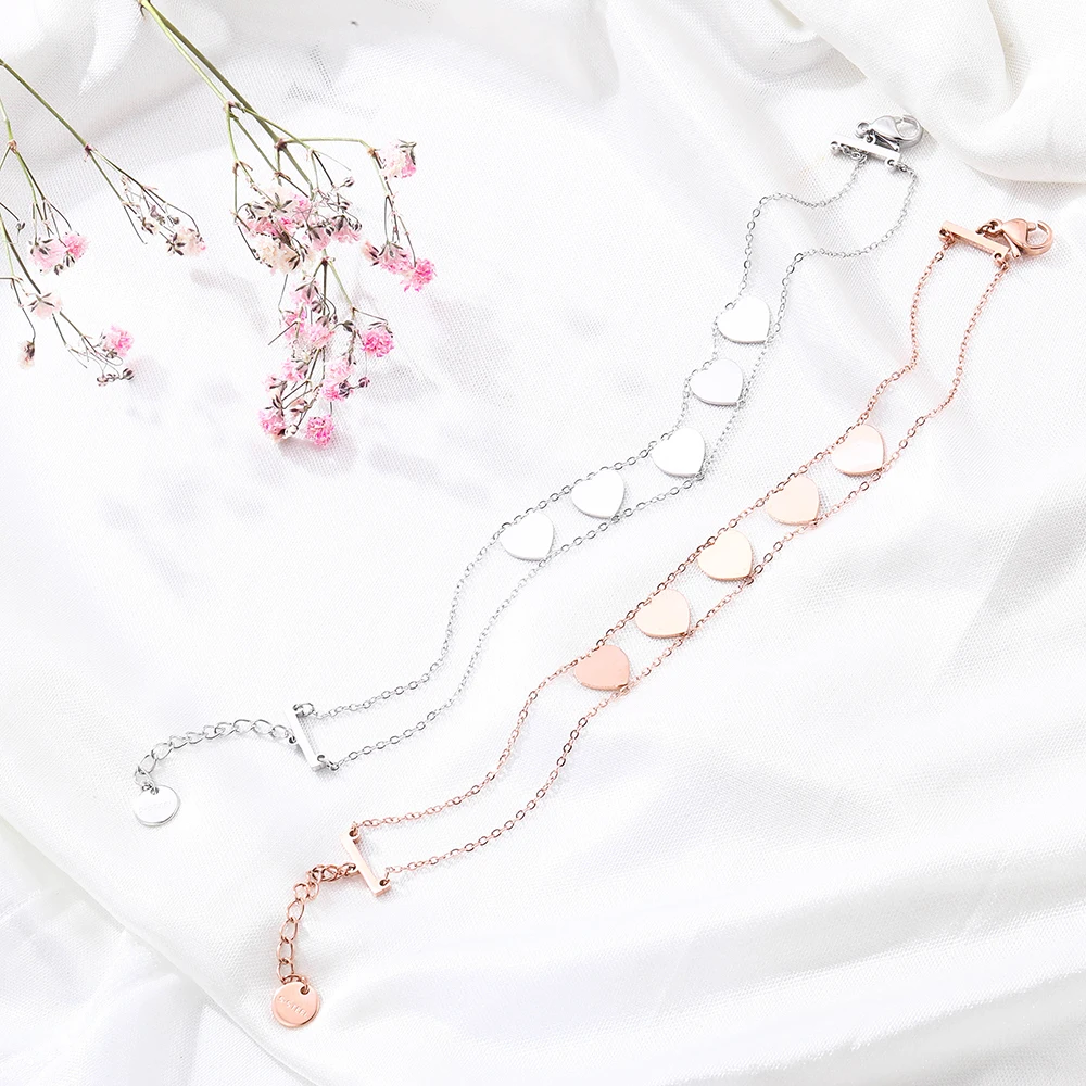 

Stainless Steel Bracelets for Women Accessories Silver Plated Double layer Bohemia Heart Charm Bracelet Trendy Jewelry 2020 New