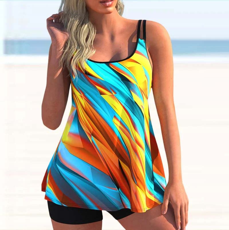 

2021 New Fashion Sexy Plus Size Two Piece Swimsuit with Skirt Dress Women Ouddoor Swimming Suit Swimwear Sport Bachwear