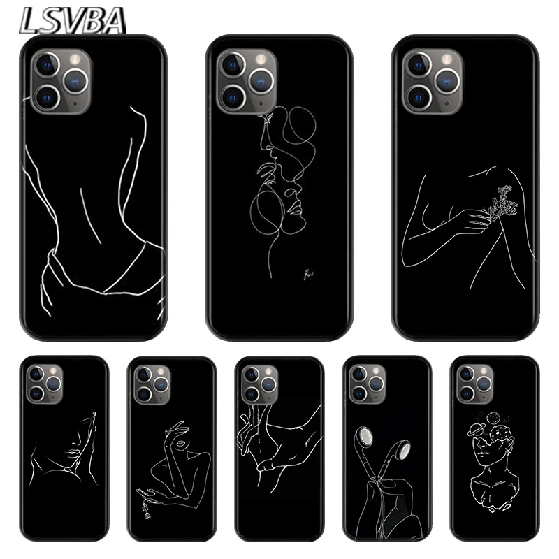 

Line Abstract Art For Apple iPhone 12 11 XS Pro Max Mini XR X 8 7 6 6S Plus 5 SE 2020 Black Silicone soft TPU Cover Phone Case