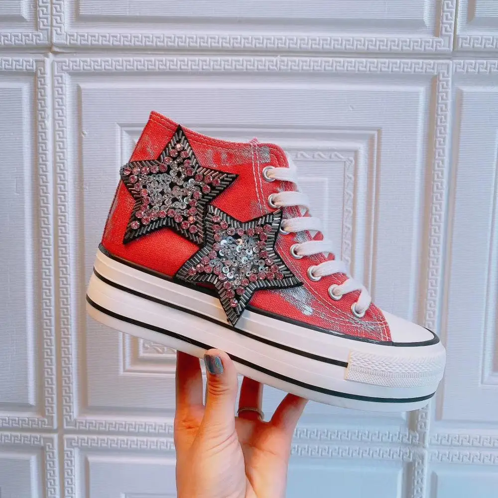 Высокие кожаные новые оригинальные индивидуальные с бриллиантами пятиконечные