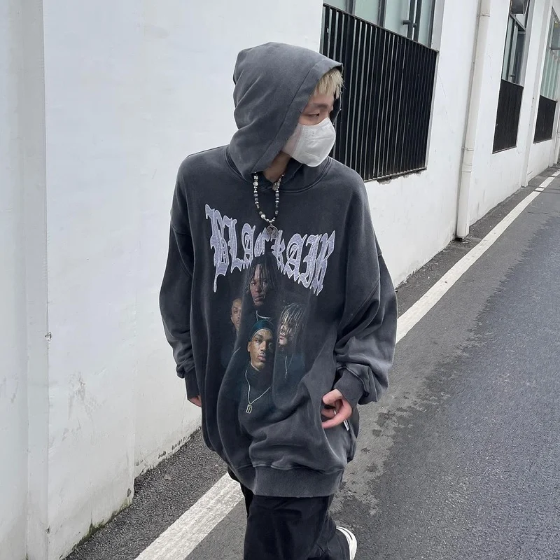 

HOUZHOU Goth Vintage Streetwear Gray Women Hoodies Harajuku Hip Hop 90s Style Print Oversize Baggy Sweatshirts Punk Pullovers