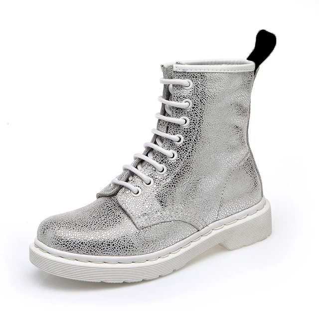 Белые/серебристые кожаные ботинки Wo мужские s женские туфли в стиле панк