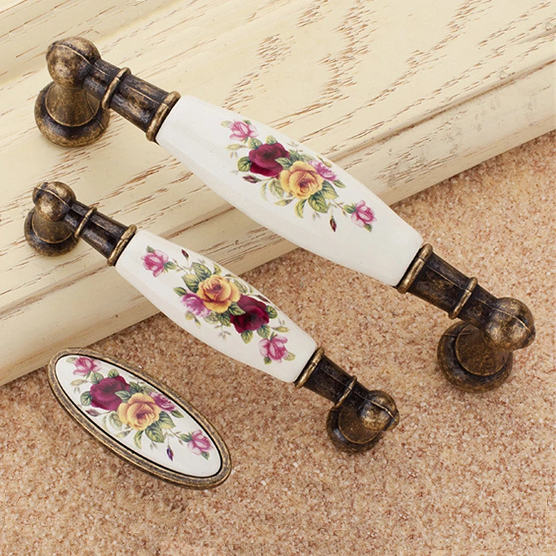 Ручки из металлического сплава винтажные керамические ручки с сельским цветком