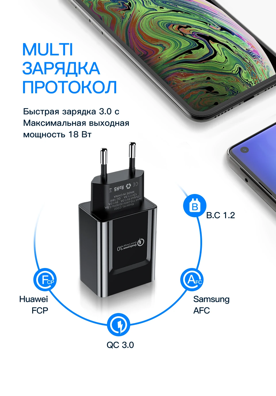 KUULAA 18W Быстрая зарядка3.0 Мобильный телефон USB зарядное устройство ЕС Plug Wall Charger QC 3.0 Адаптер Быстрого зарядного устройства для Xiaomi Huawei Samsung