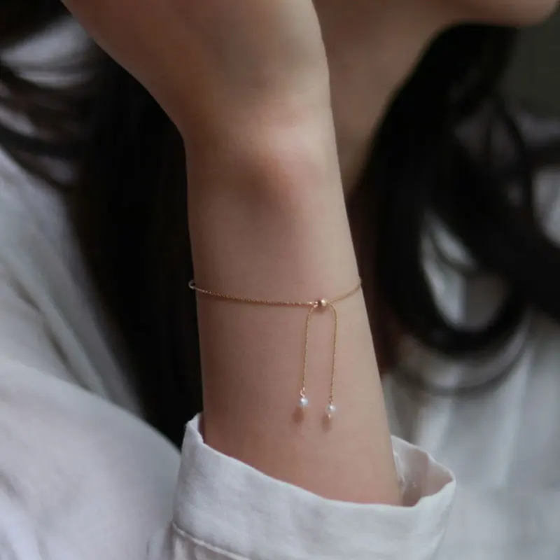 New 3mm Pearl 14k Gold Adjustable Bracelet Charm Simple Women's Party Jewelry Fine Holiday Gifts | Украшения и аксессуары
