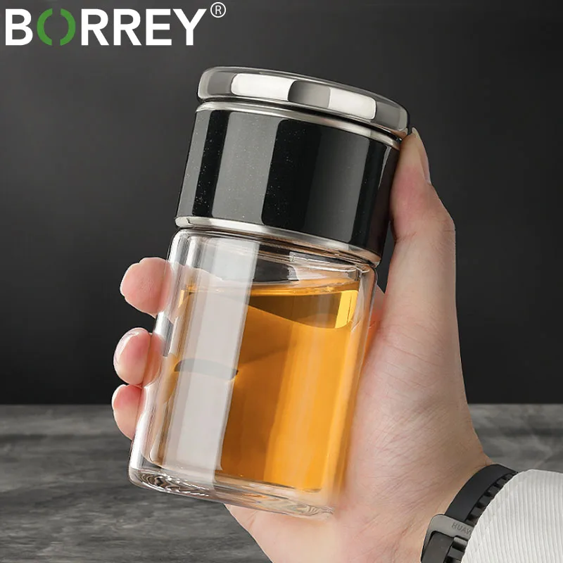 

BORREY Double Glass Tea Infuser Bottle Filter Tea Separation High Quality Glass Water Bottle Leakproof Eco-Friendly Tea Tumbler