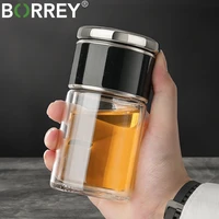 borrey double glass tea infuser bottle filter tea separation high quality glass water bottle leakproof eco friendly tea tumbler