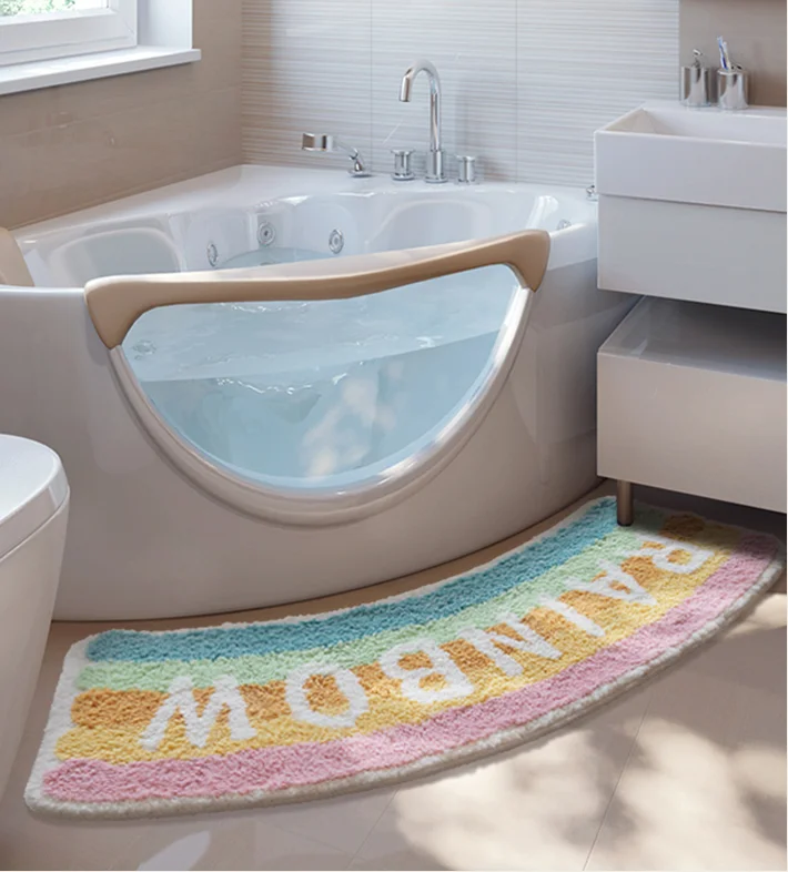 

Rainbow Rug Fluffy Bathmat Nordic Flocking Mat Bathroom Arc Shape Carpet Bath Room Door Floor Welcome Doormat Home Decor
