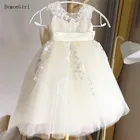 Кружевное Тюлевое пышное платье цвета слоновой кости для маленькой принцессы атласные платья с бантом для первого причастия детское платье на день рождения
