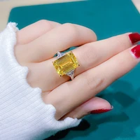 luxury crystal transparent rectangle pink ring for bridal wedding finger accessories trendy silver 925 ring women jewelry gift