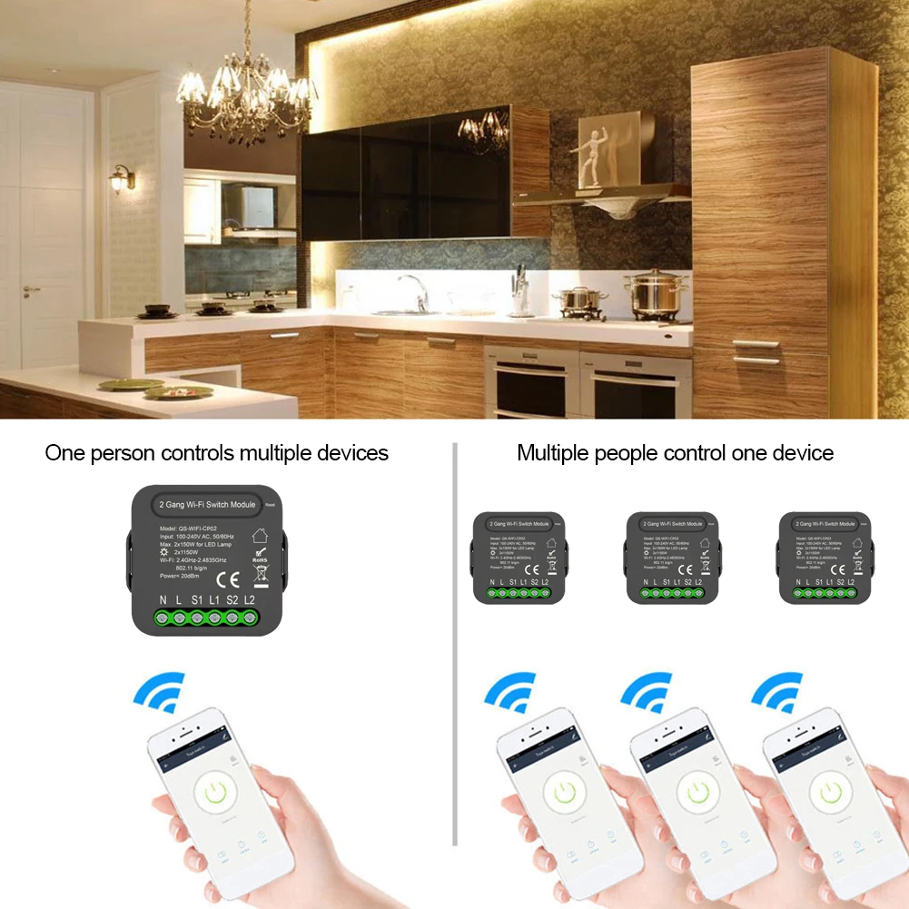 Tuya WiFi Intelligent Switch Module Electrical Appliance Conversion 2 Gang Lighting Mobilephone APP Control | Обустройство дома