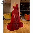 Красные 2021 Вечерние платья на одно плечо для выпускного вечера Длинные с аппликациями кружевное женское вечернее платье с бисером на заказ