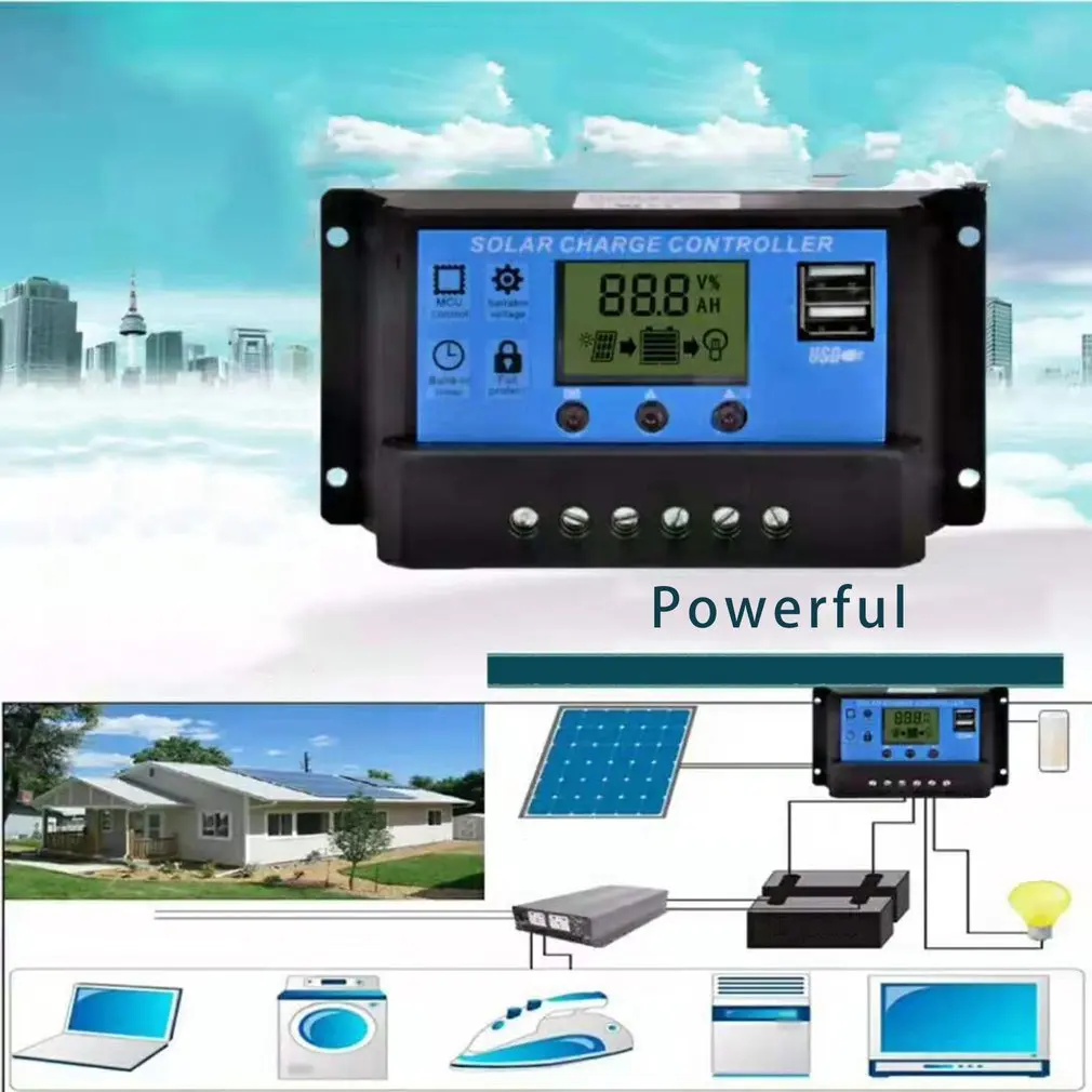 60A/50A/40A/30A/20A/10A Солнечный устройство зарядное контроллер 12V 24V режимы Auto Pwm Lcd