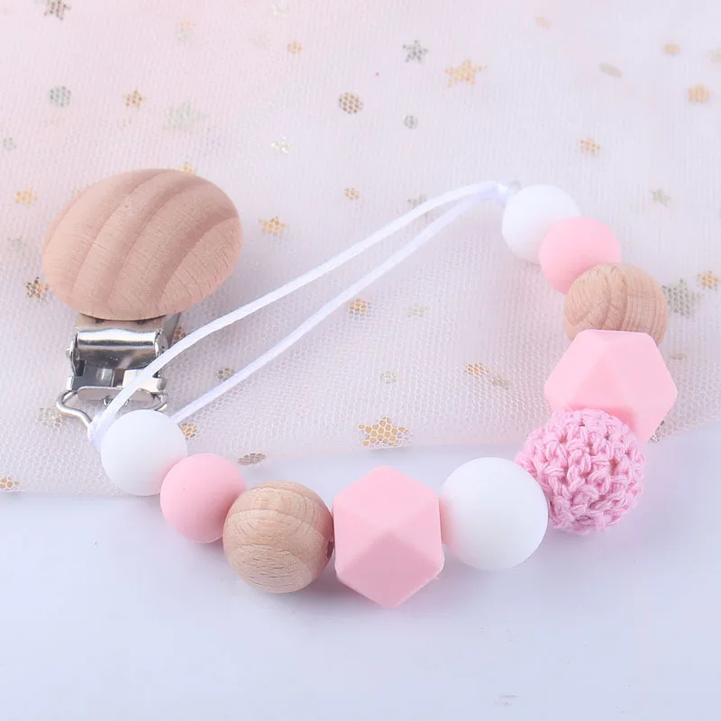 Pinzas de silicona para chupete de beb&eacute;, juguetes de dentici&oacute;n de beb&eacute;, madera de haya masticable de juguete, regalos para Baby Shower-0