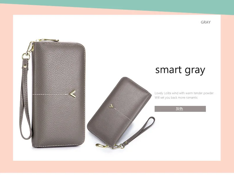 Women clutch bag leather wallet female long zipper clutch bag top layer cowhide portable large capacity paper clip new