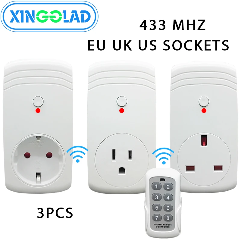 

3 шт., беспроводные розетки с пультом ДУ, 433 МГц